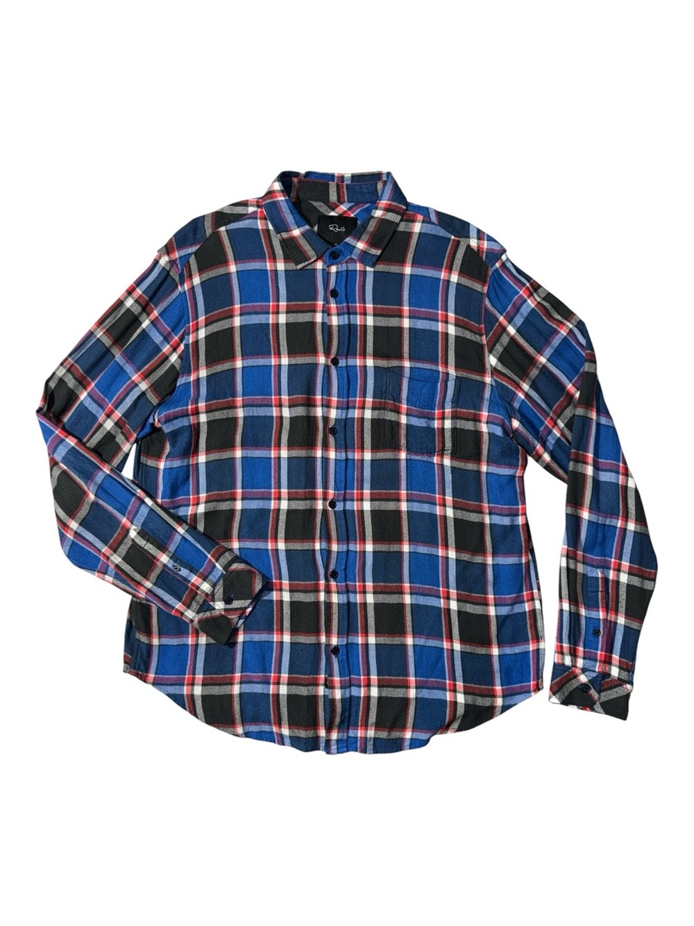 Rails mens XL blue red black Lennox flannel button up casual shirt EUC